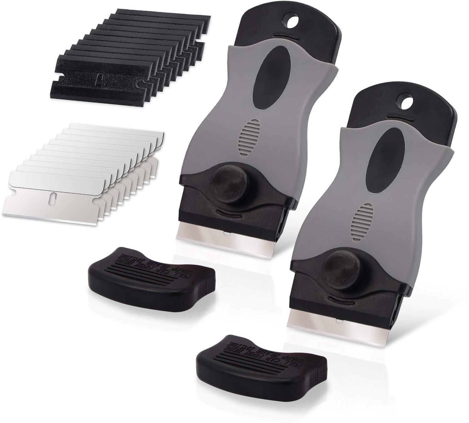 2 Stuks Keramische Hob Schrapers met 10 Carbon Stalen en 10 Plastic Bladen
