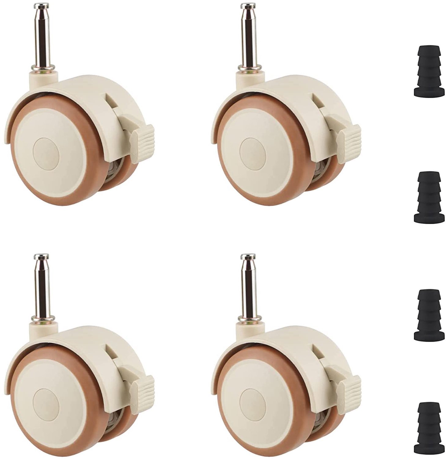 Set van 4 Rubber Swivel Wielen met Rem