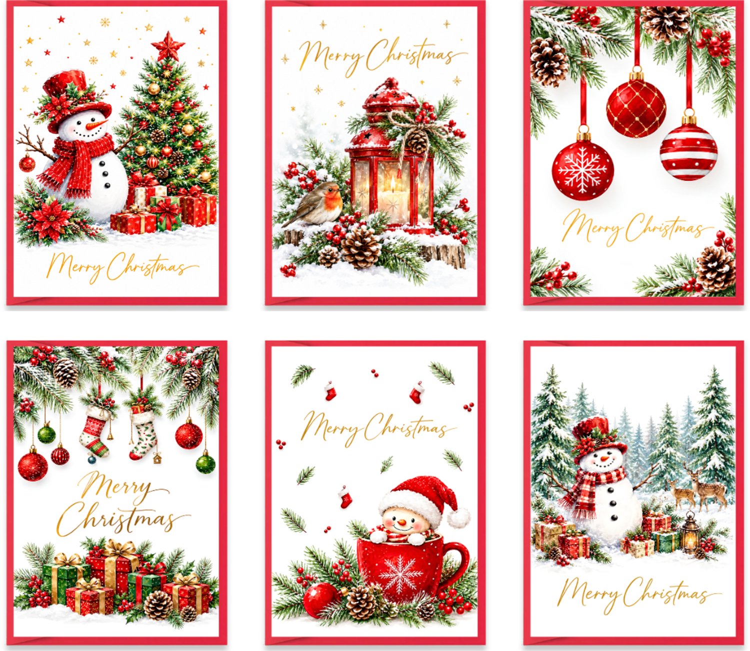Set van 6 Kerstkaarten en Nieuwjaarskaarten – 10 x 15 cm – Met enveloppen – Enkelzijdig bedrukt - Wenskaart
