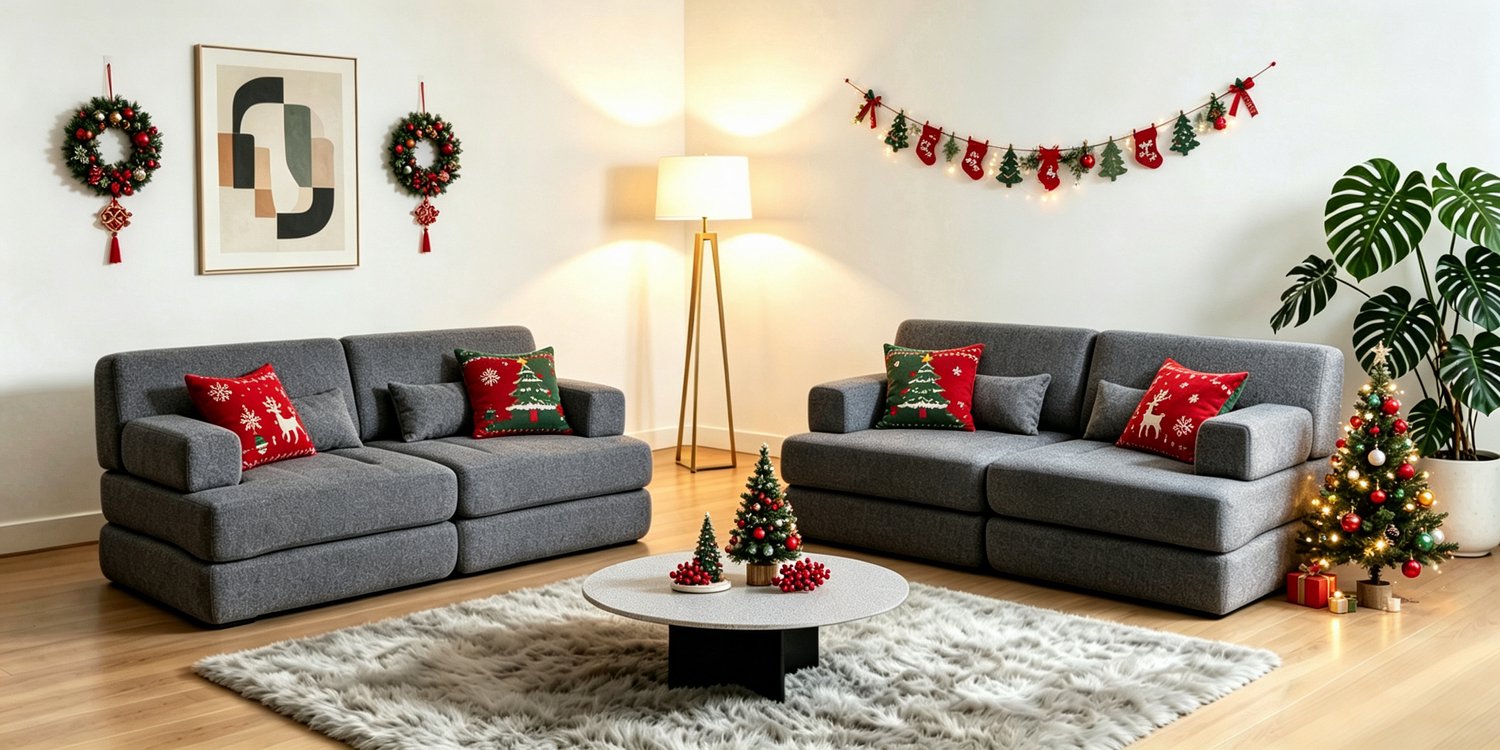 FloraGrace Slaapbank 182 x 90 x 80 cm - Modulair en Opvouwbaar - Voor Woonkamer en Logeerkamer - Chenille en IJzer - Grijs