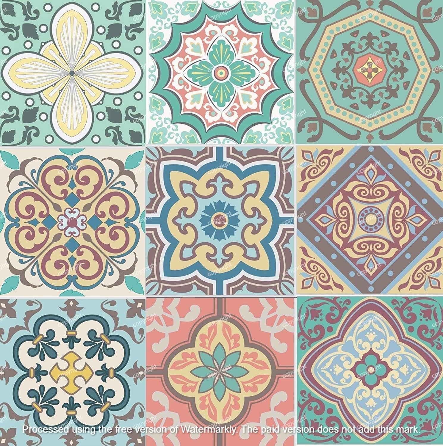 Set van 27 Pastel Tegel Stickers - 4 Inch - Vintage Design