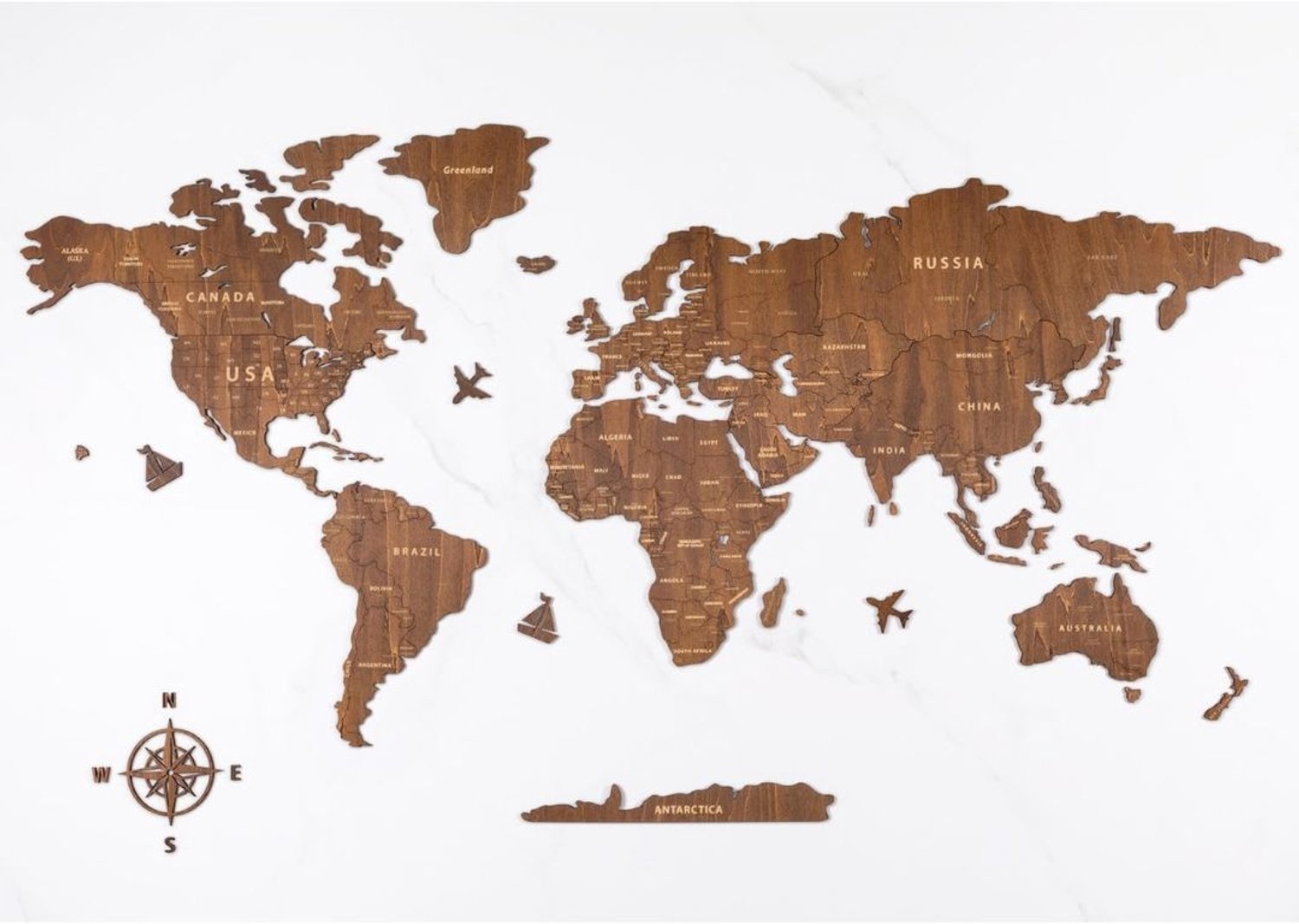 Wereldkaart Prikbord - Poster Wereld - Werelddelen - Hout