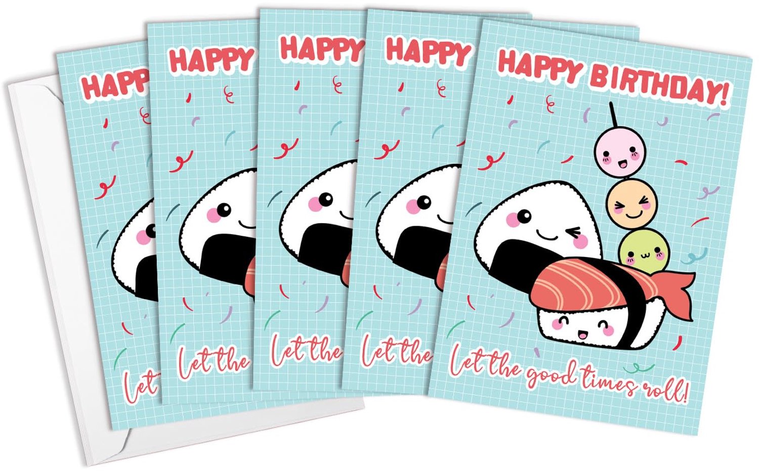 Verjaardagskaarten Set met Envelop - Japanse Kawaii Art (5 Stuks)