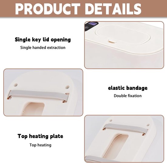 Doekjeshouder - Billendoekjes Verwarmer - Billendoekjesdoos - Wipe Box Doekjesverdeler - Hydraterend en temperatuurregulerend - USB - 5 verwarmingsstanden - Verstelbare warmhouder voor vochtige doekjes - Energiebesparing en milieubescherming - Wit — afbeelding 5