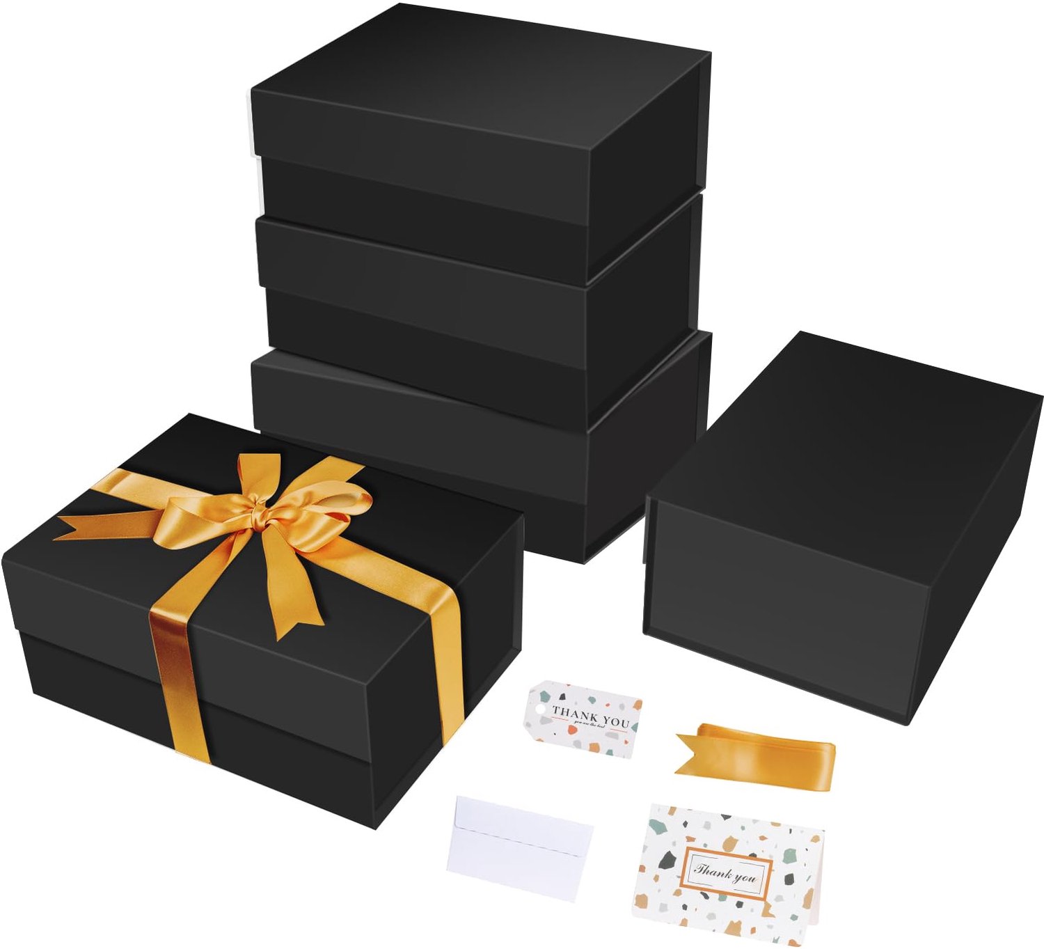 Set van 5 Zwarte Geschenkdozen met Deksels en Lint