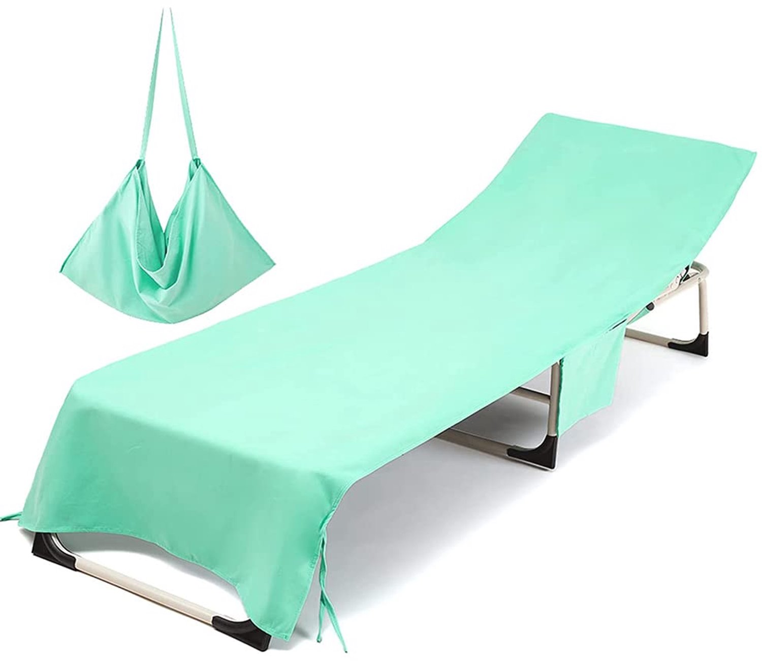 Beach Chair Cover Towel - Fitted Microfiber Strandhanddoek met Zijvak (Duck Egg)