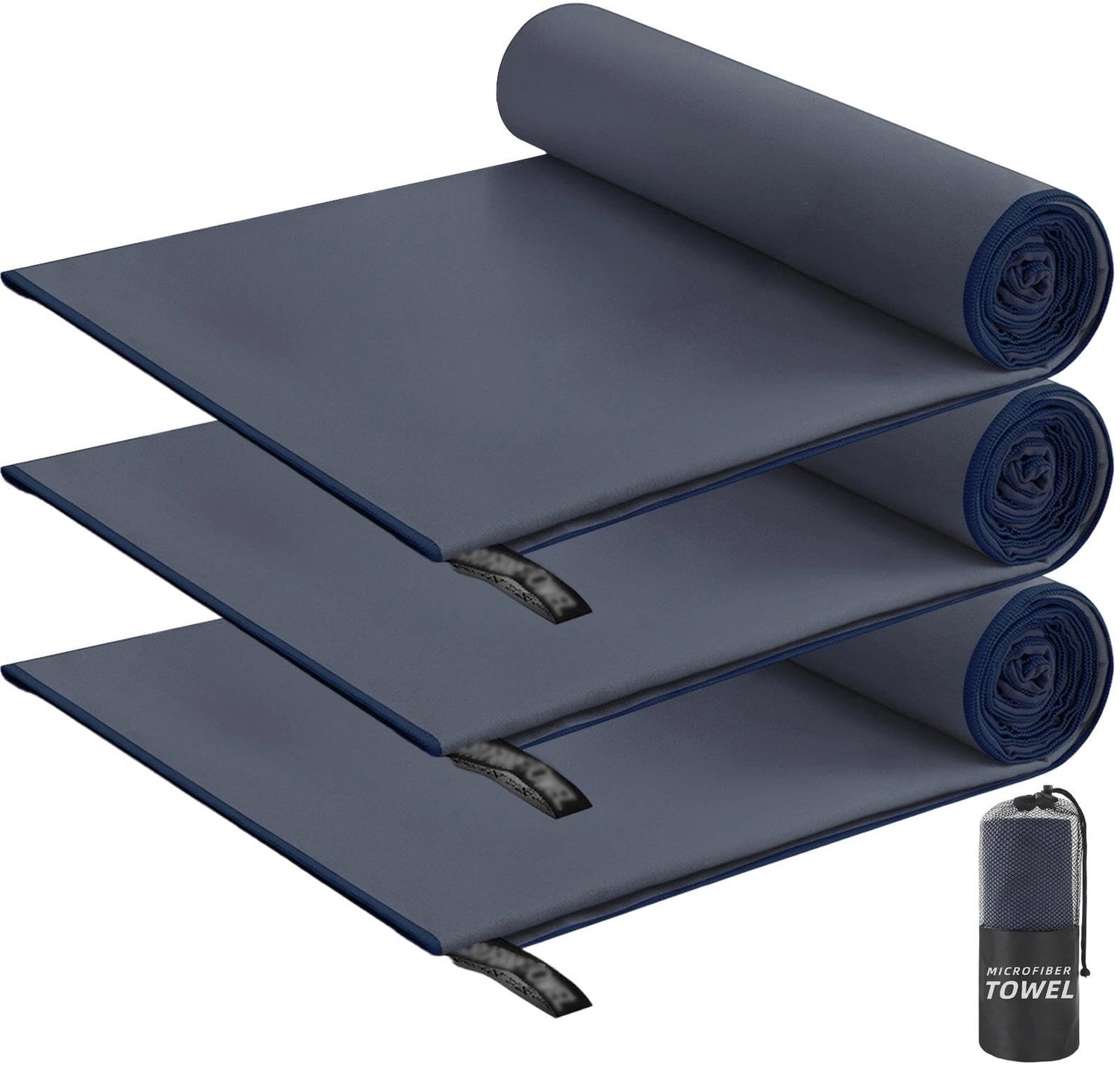 3-Delige Microvezel Handdoekset - Sneldrogend - Blauw - 80x40 cm