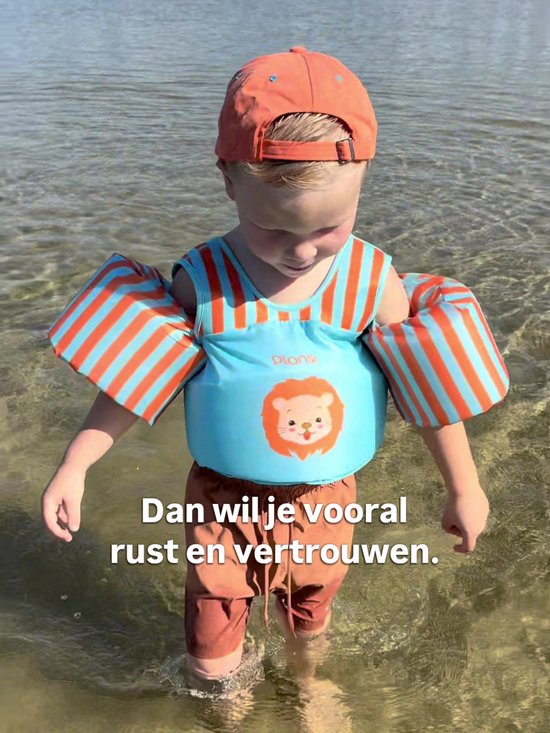 Plonsi Puddle Jumper Leeuw – Zwembandjes – Zwemvest – Reddingsvest Kind - Kinderen van 2 tot 6 jaar - 15 tot 30 kg – Drijfvest – Zwemvleugels – Zwemmen – Swimtrainer – Zwemgordel – Zwemkurk - Verstelbaar – Beige – Dubbele Sluiting – One Size