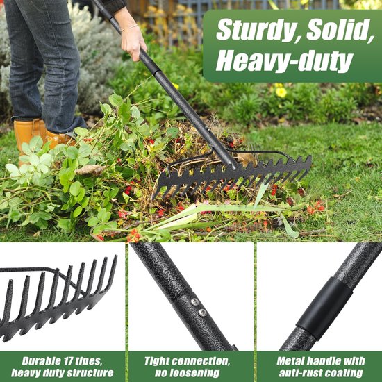 Tuinhark 60 Inch - 17 Tanden - Verstelbare Tuin Rake — afbeelding 3