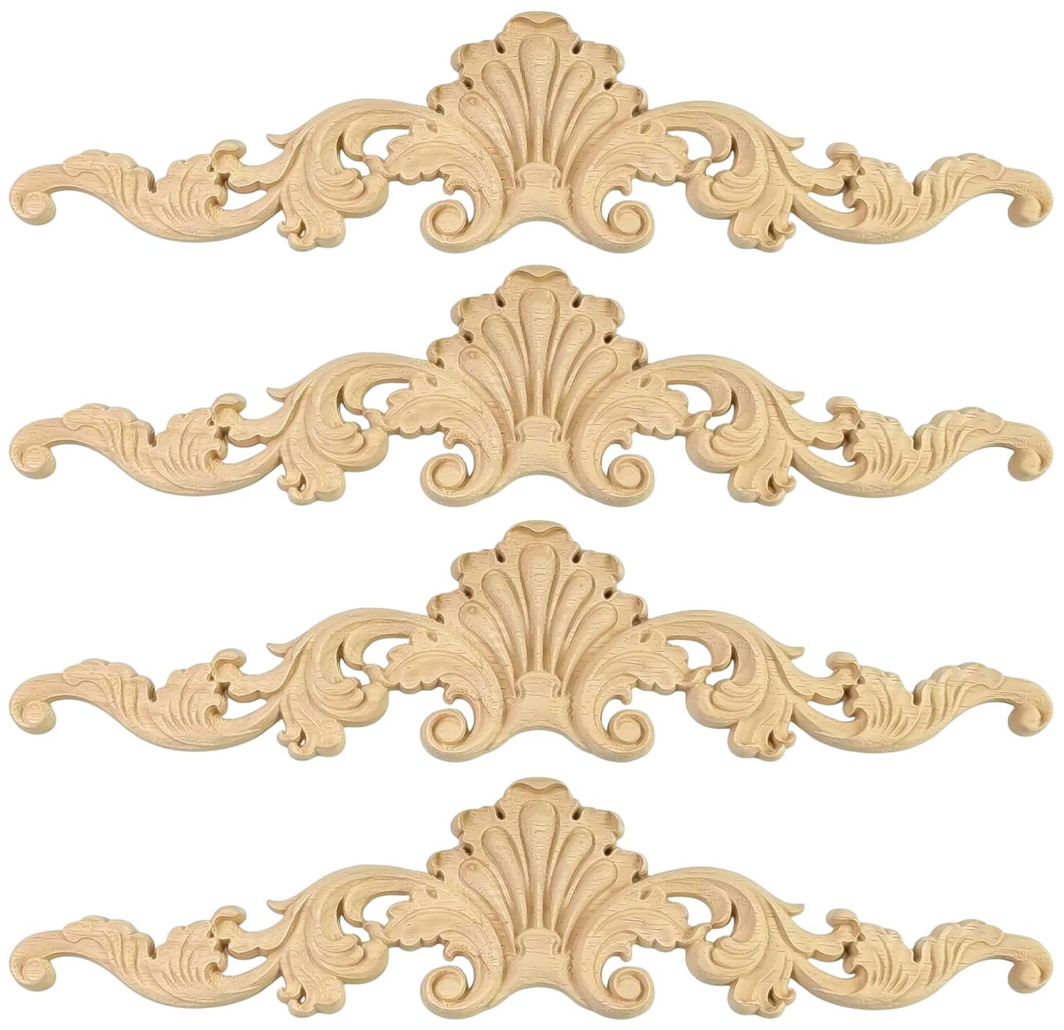 Sierlijst Decoratief - Houten Sierlijst - Meubelornamenten - Wandlamp Decoratie - 4-delige Set - Rubberhout met 3D-patronen - Meubelornament