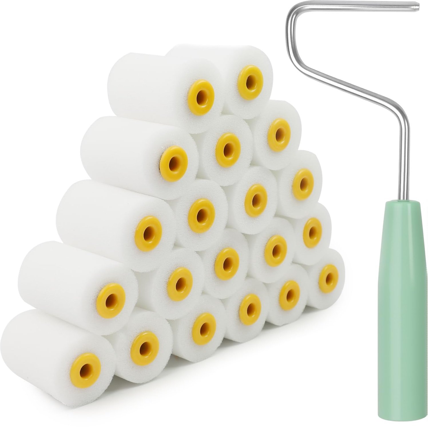 Mini Verfroller Set - 20 Stuks Schuimrollers met Handvat en Handschoenen