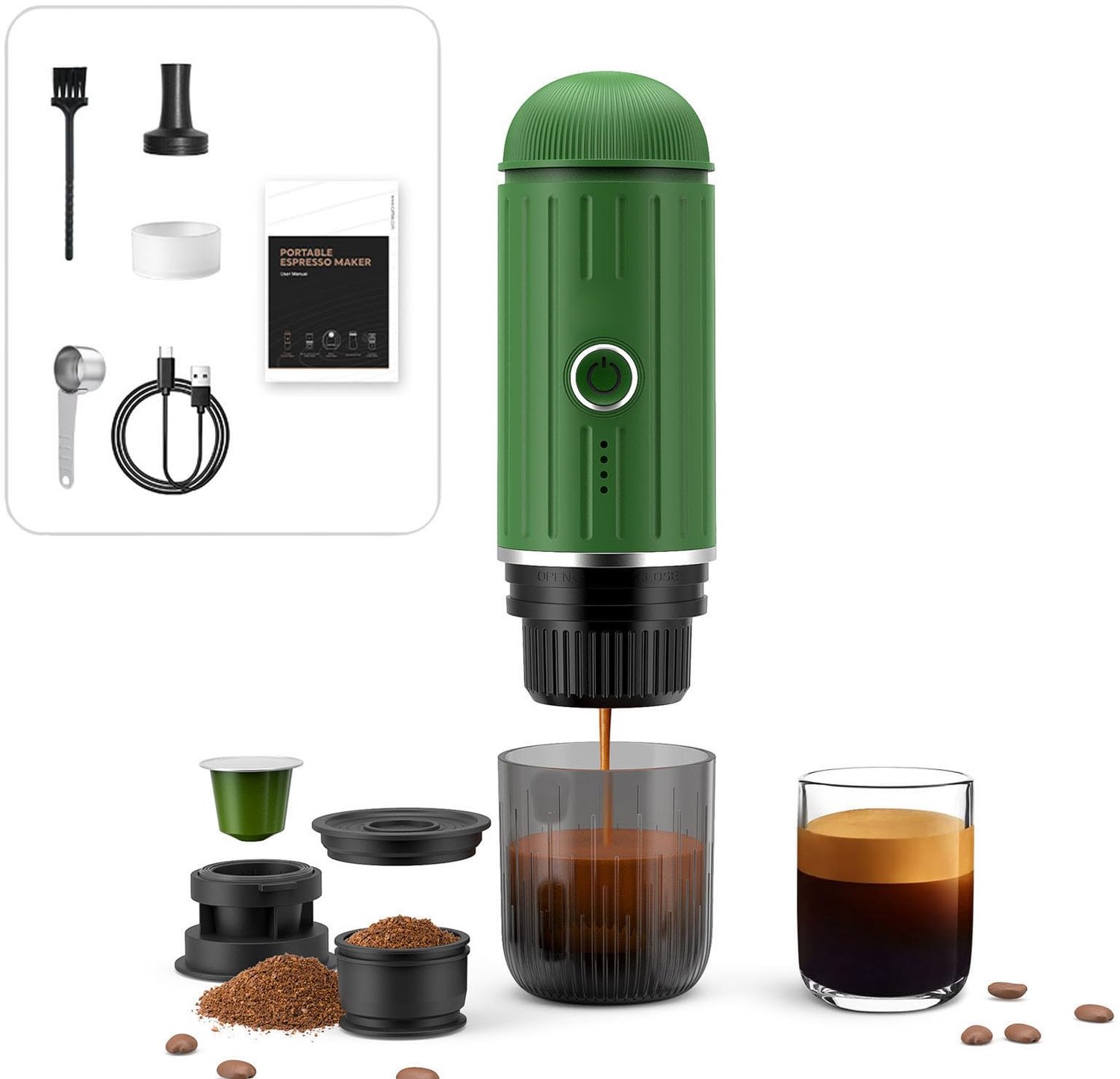 Draagbare Espresso Machine met Oplaadbare Batterij (Groen)