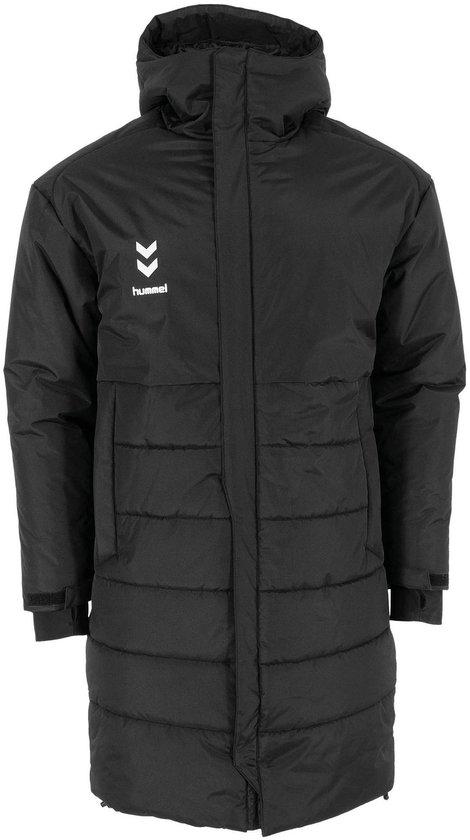 Zwarte gewatteerde Hummel sportjas met capuchon en ritssluiting.