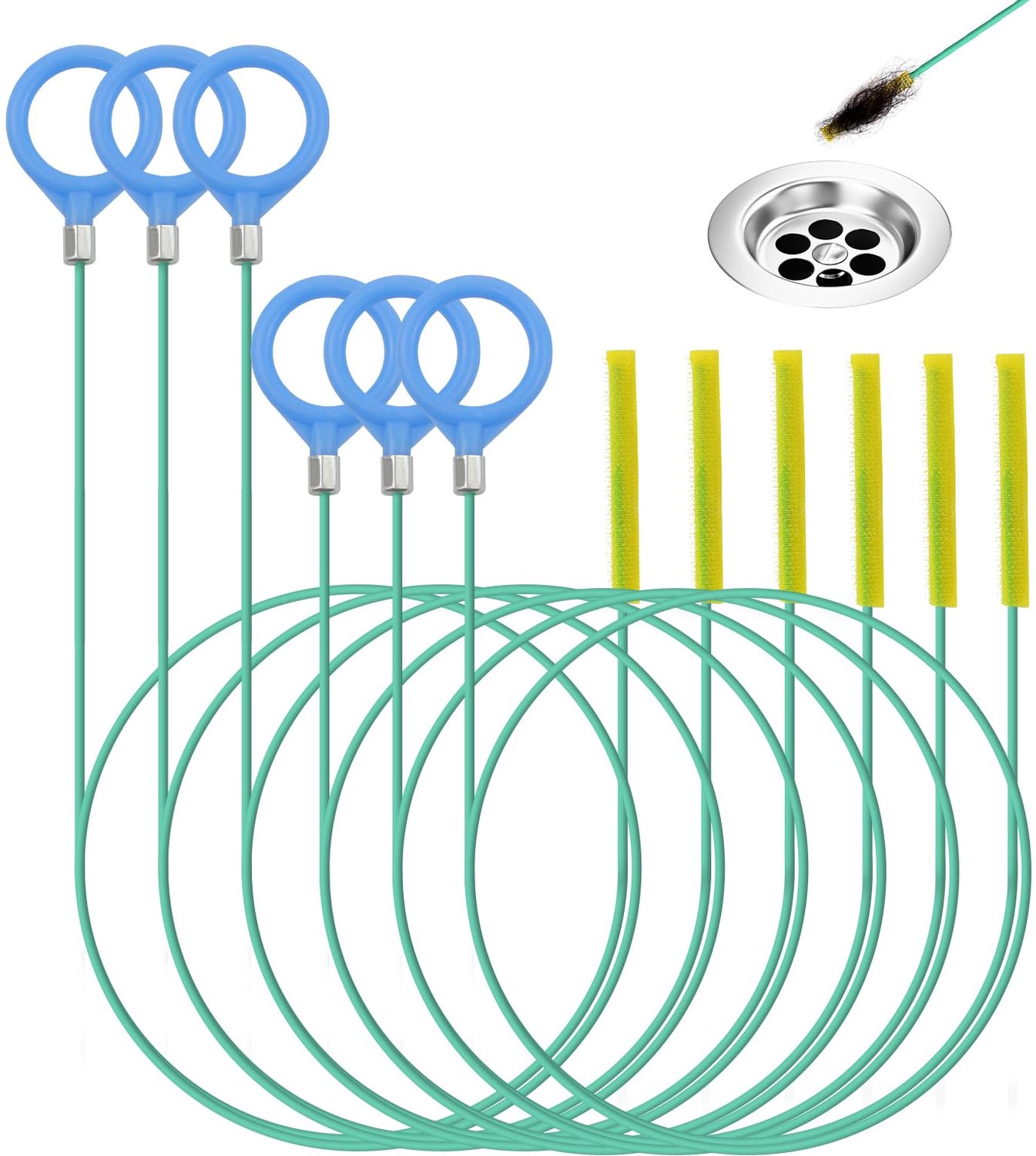 Set van 6 Spiralen voor Afvoerreiniging Nylon Coating