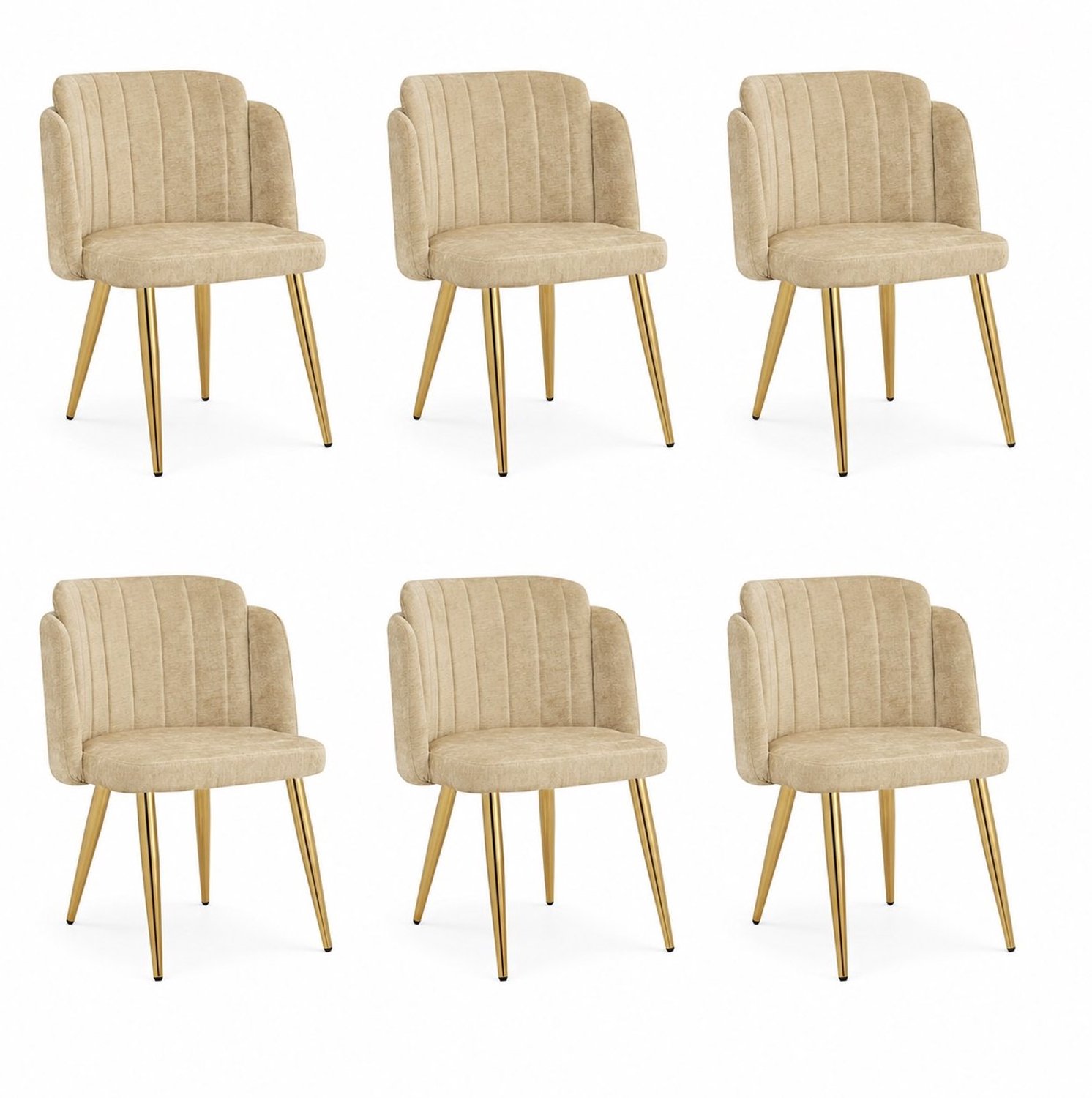 HAUSS SPOLE Eetkamerstoelen - Set van 6 - Gestoffeerde Zitting en Gebogen Rugleuning - Verstelbare Voetdoppen - Eetkamer en Keuken - Stof Bruin Beige