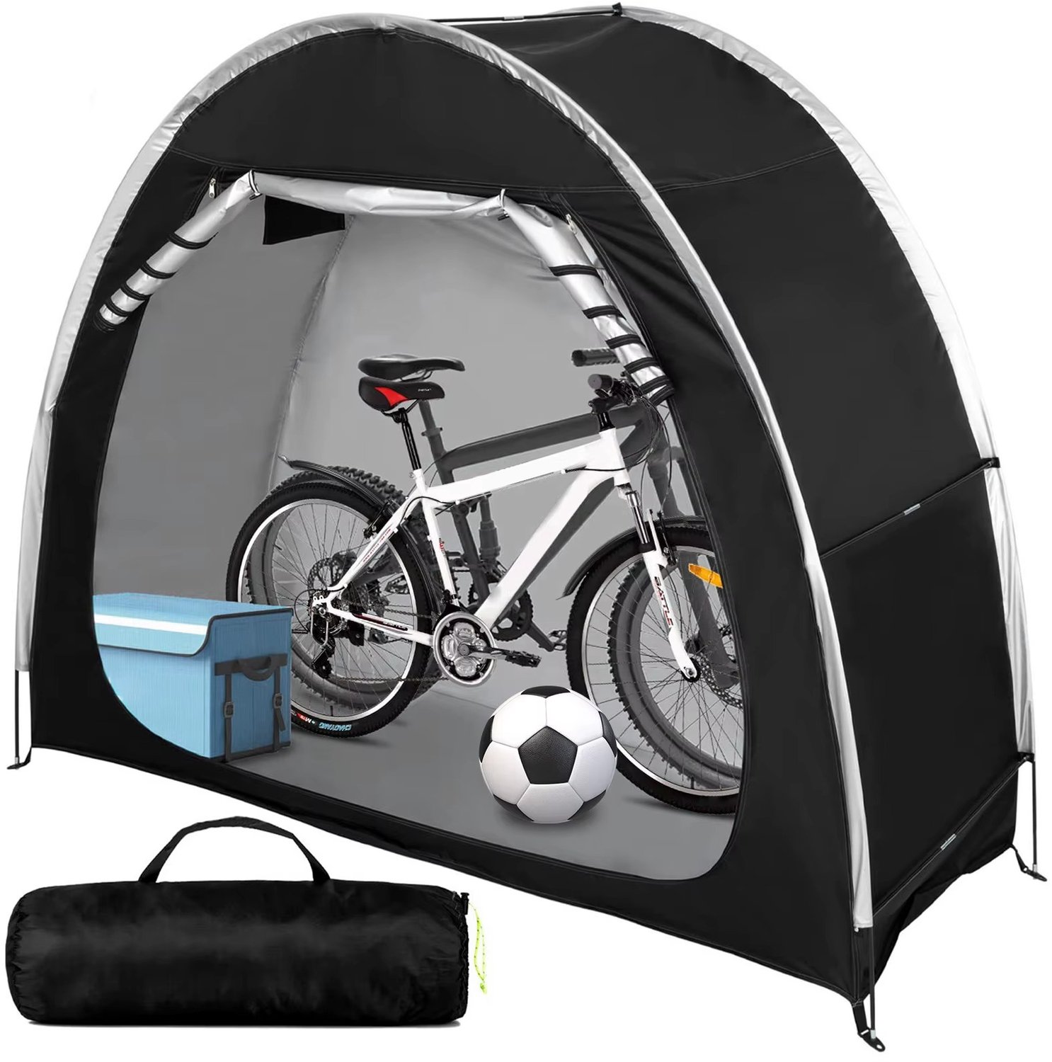 CreateEcom fietsenstalling - fietsenhoes - fiets overkapping - fiets garage - Fietsentent voor 2 fietsen - buitengebruik - 210D Oxford-stof - waterdichte fietsenhoes voor kamperen - mini-fietsgarage - 200x80x165 cm - zwart