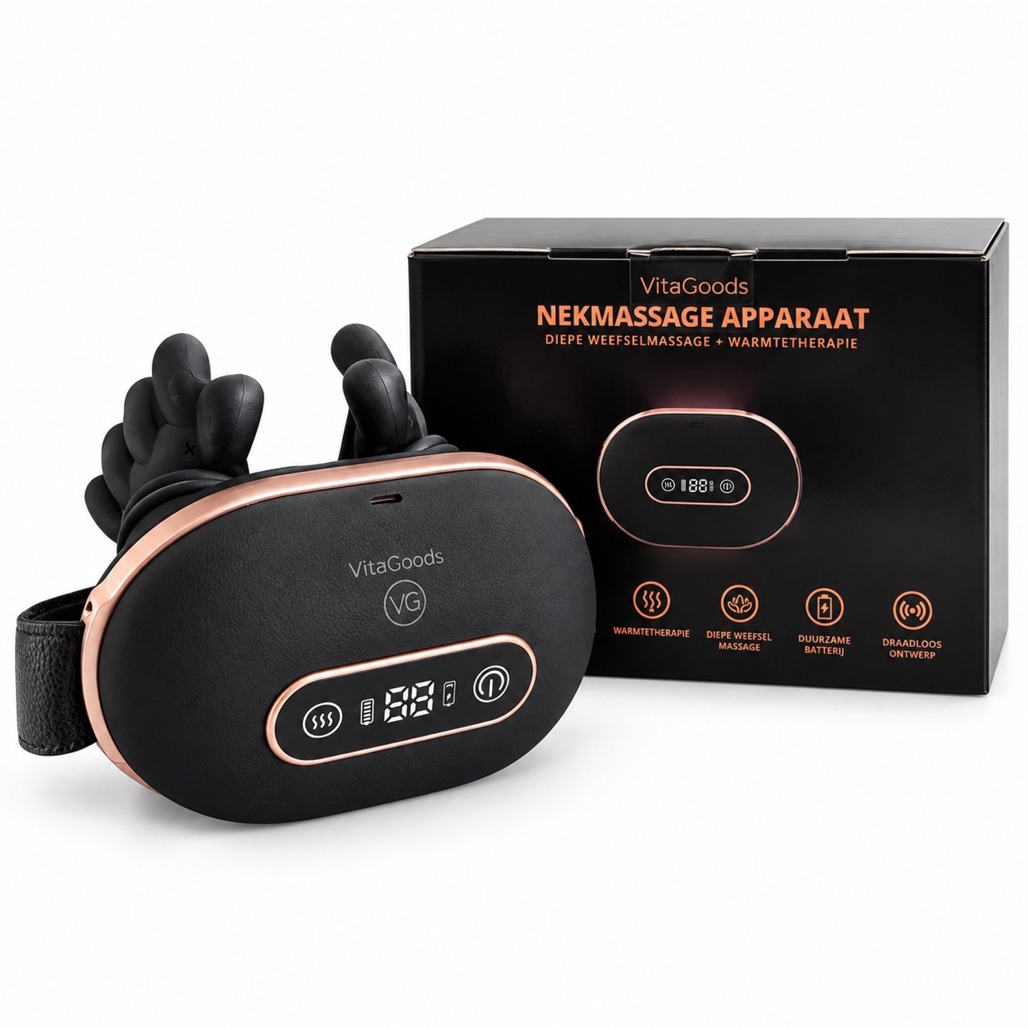VitaGoods Nekmassage Apparaat - Elektrische Massager voor Nek, Schouders, Rug, Armen & Benen - Shiatsu techniek- Infrarood Warmtetherapie - 3 Standen