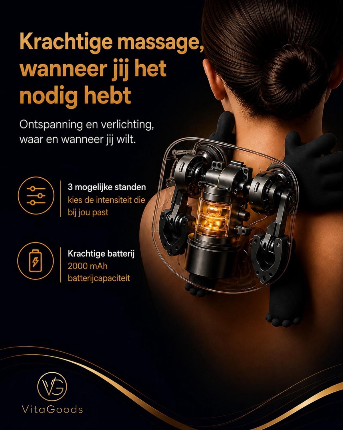 VitaGoods Nekmassage Apparaat - Elektrische Massager voor Nek, Schouders, Rug, Armen & Benen - Shiatsu techniek- Infrarood Warmtetherapie - 3 Standen thumbnail 5