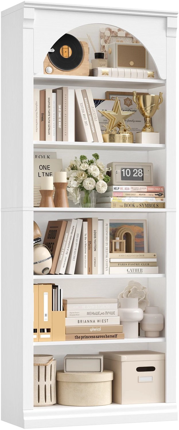 VILIMA - Kast - Kast wit - Boekenkast - Opbergkast - 75 x 28 x 186 cm - 6 niveaus - Open kast - Tijdloos ontwerp - Hout