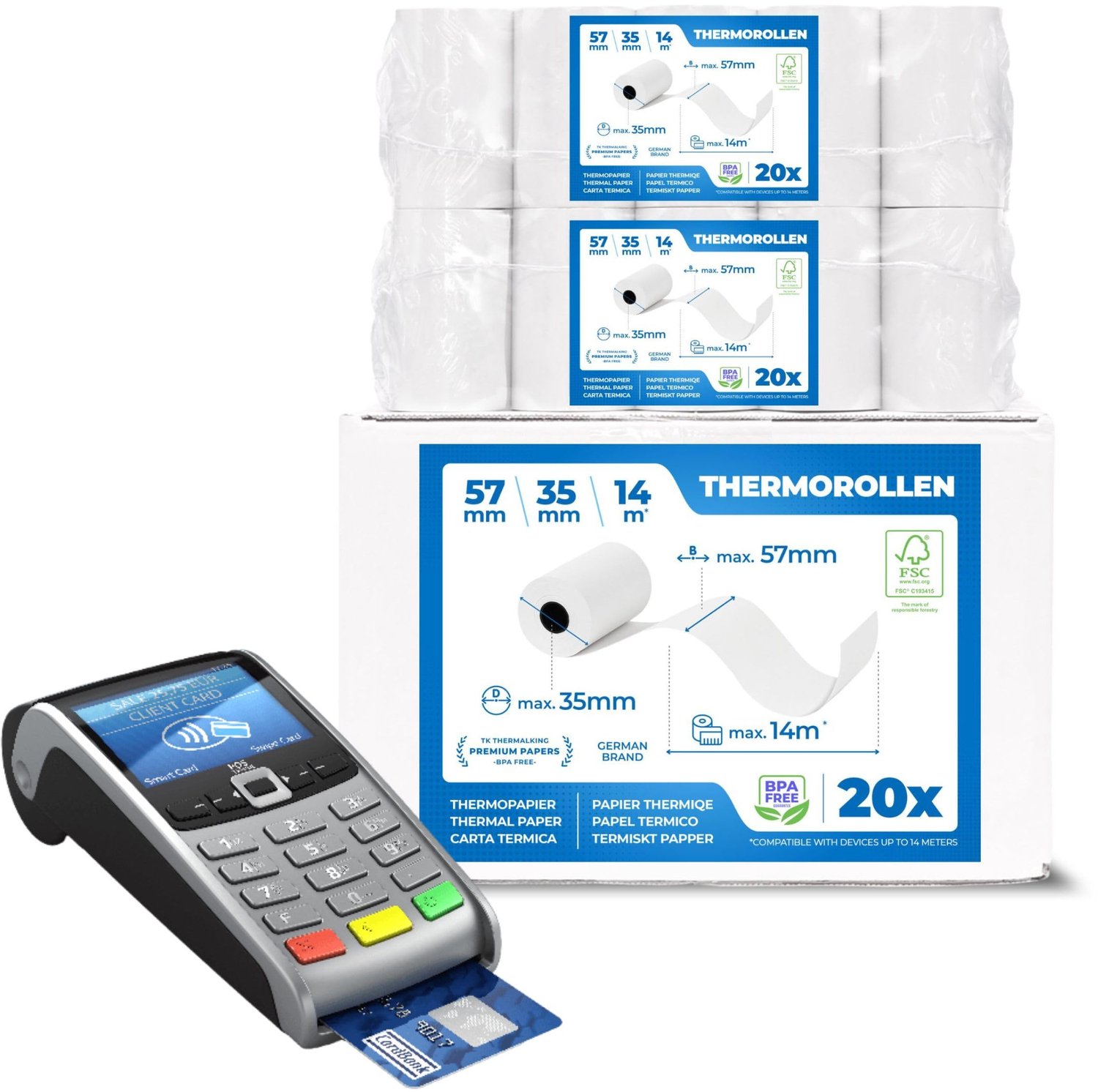 20 Thermorollen voor EC-Cash Apparaten 57mm x 14m