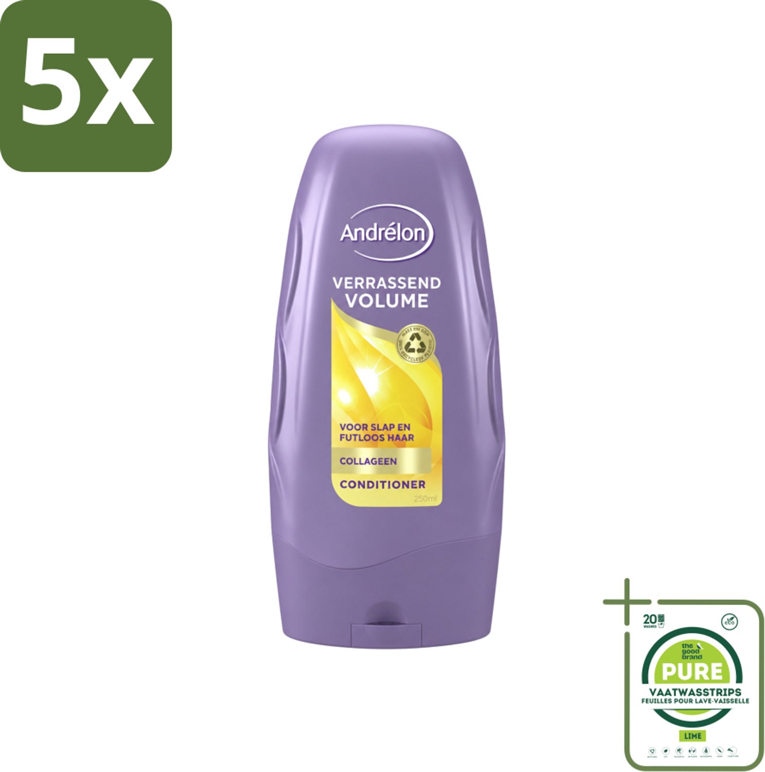 5 x Andrélon - Verrassend Volume - Conditioner - Luchtig & Vol Haar - 250 ml - Grootverpakking - Vaatwasstrips - Volume - Haarkleur - Haartype - Haartype - Haartype