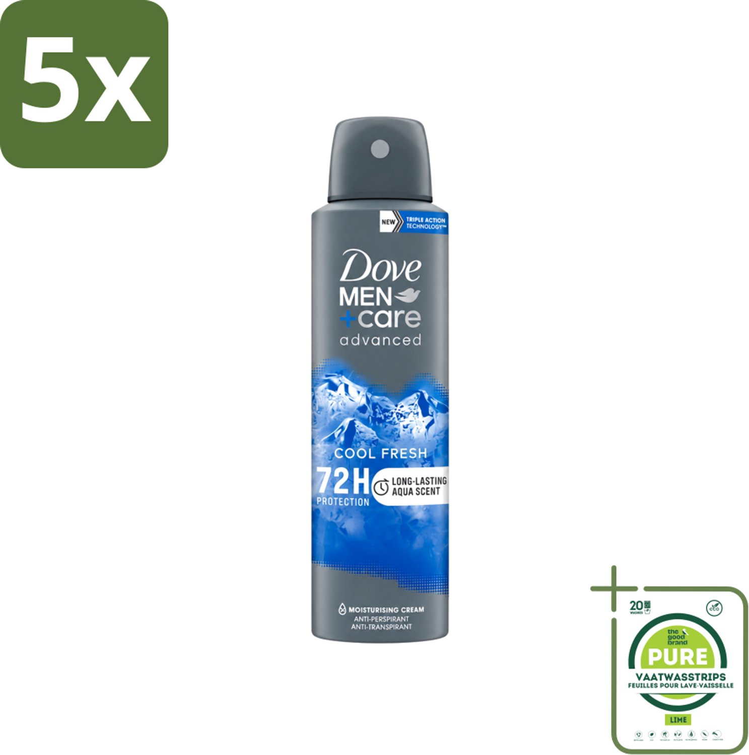 5 x Dove - Deodorant - Men Care Cool Fresh - Verfrissend en langdurige bescherming - 150 ml - Grootverpakking - Vaatwasstrips - Deodorant Spray - Zweetvermindering - Frisheid - Mannelijke Geur - Huidbescherming