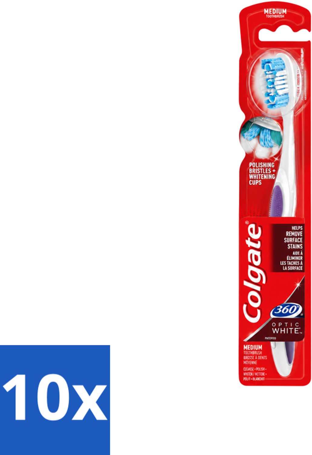 10 x Colgate - Tandenborstel - 360 Optic White Medium- Wit - 1 Tandenborstel - Voordeelverpakking - 10 stuks