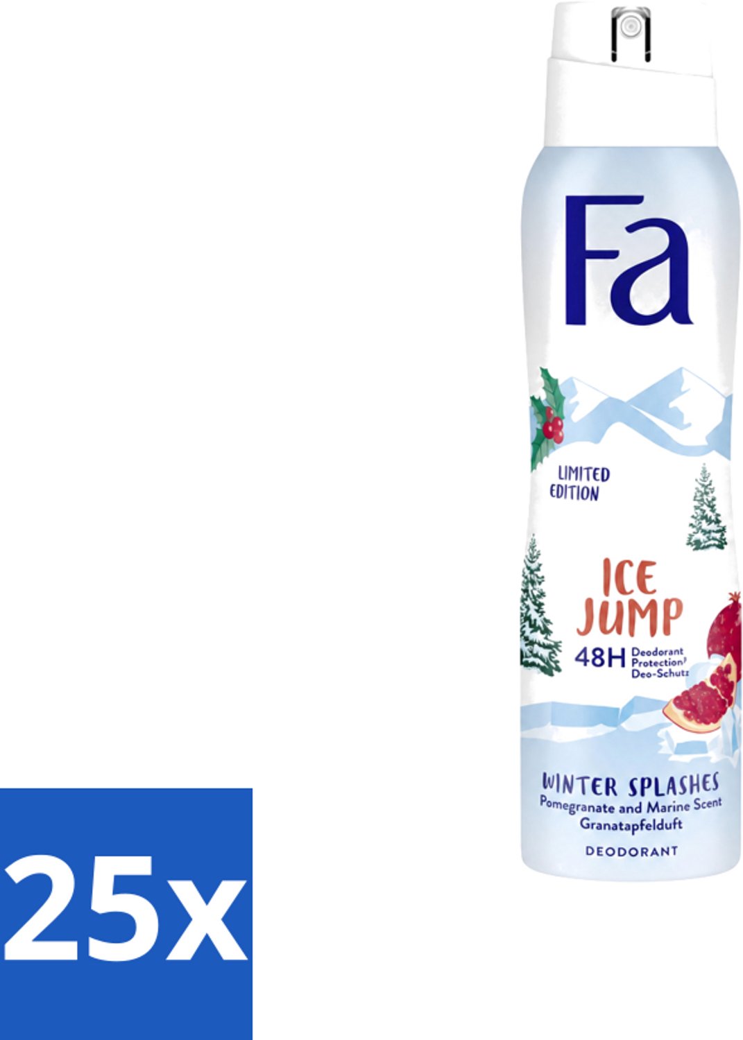 25 x Fa - Deodorant Spray - Winter Splashes Ice Jump - Koel - 48 uur Bescherming - 150 ml - Voordeelverpakking - 25 stuks