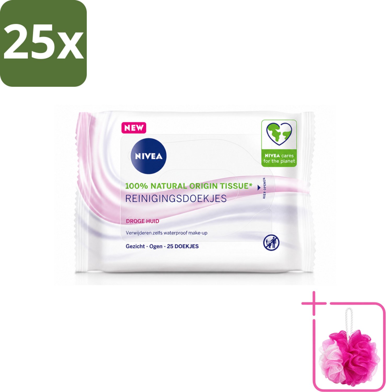 25 x NIVEA - Reinigingsdoekjes - Verzachtend - Droge Huid - Verwijdert Waterbestendige Make-up - 25 Doekjes - Bulkverpakking - Reinigingsdoekjes - Douchemop - Gezicht reinigen