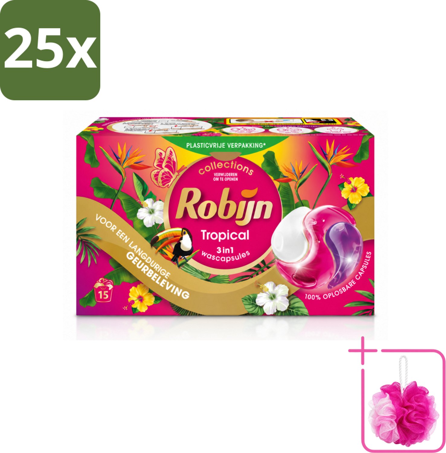25 x Robijn - 3-in-1 Tropical - Wascapsules - 15 Wasbeurten - Bulkverpakking - Tropische geur - Douchemop - Wascapsules