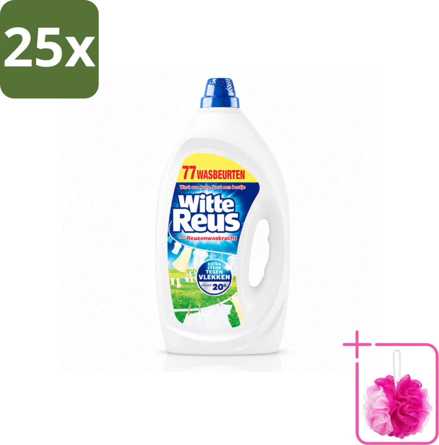 25 x Witte Reus - Vloeibaar Wasmiddel - Witte Was - 77 Wasbeurten - Bulkverpakking - Witte was - Douchemop - Wasmiddel