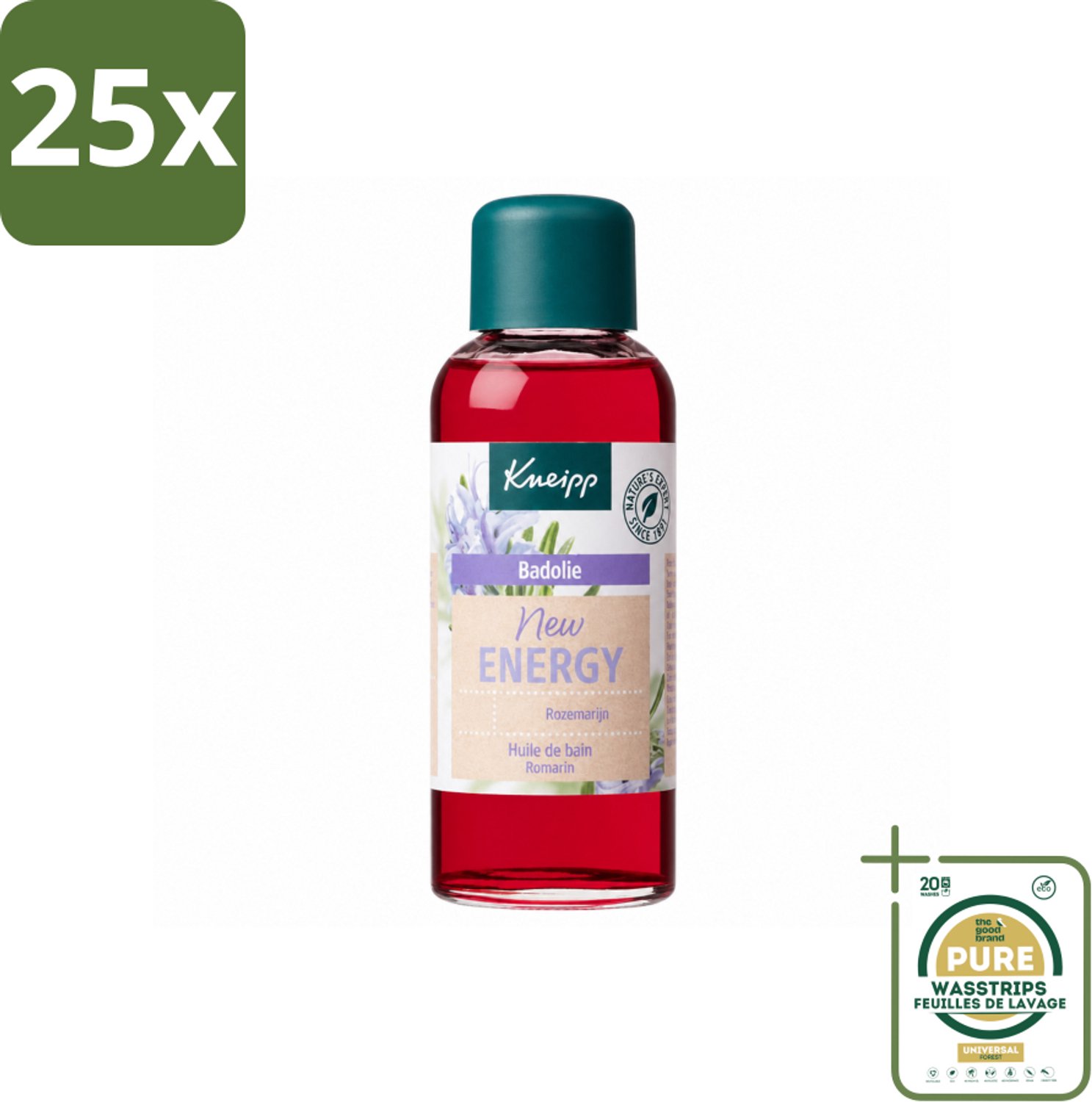 25 x Kneipp - Badolie - Rozemarijn - Voor nieuwe energie - 100 ml - Wasstrips - Badolie Rozemarijn - Natuurlijke Energie - Verkwikkend Bad - Stimulerend Bad - Badritueel