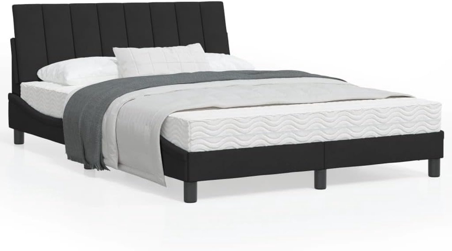 Matras Hanko, 120 x 200 cm, fluweel, zwart, met schuimmatras en hoofdbord, 3-laags comfort met H2 H3 hardheidsgraad, golfvormig zijdesign voor slaapkamer