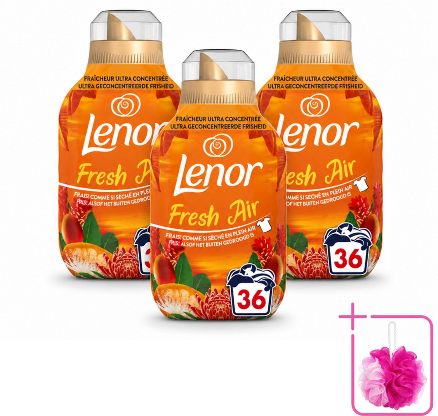3 x Lenor - Wasverzachter - Fresh Air Tropenzon - Ultra Geconcentreerd - 36 Wasbeurten - Bulkverpakking - Wasverzachter - Douchemop - Frisheid