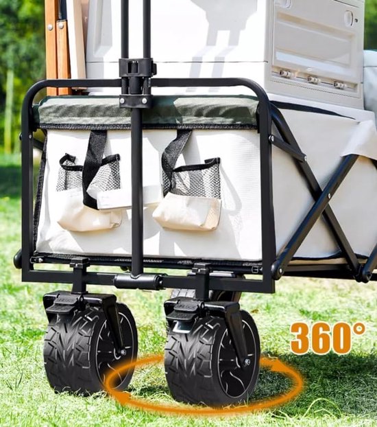 Opvouwbare tuinkar met 4 strandwielen - draagbare festivalwagen op wielen voor outdoor-evenementen, camping en strandplezier — afbeelding 3