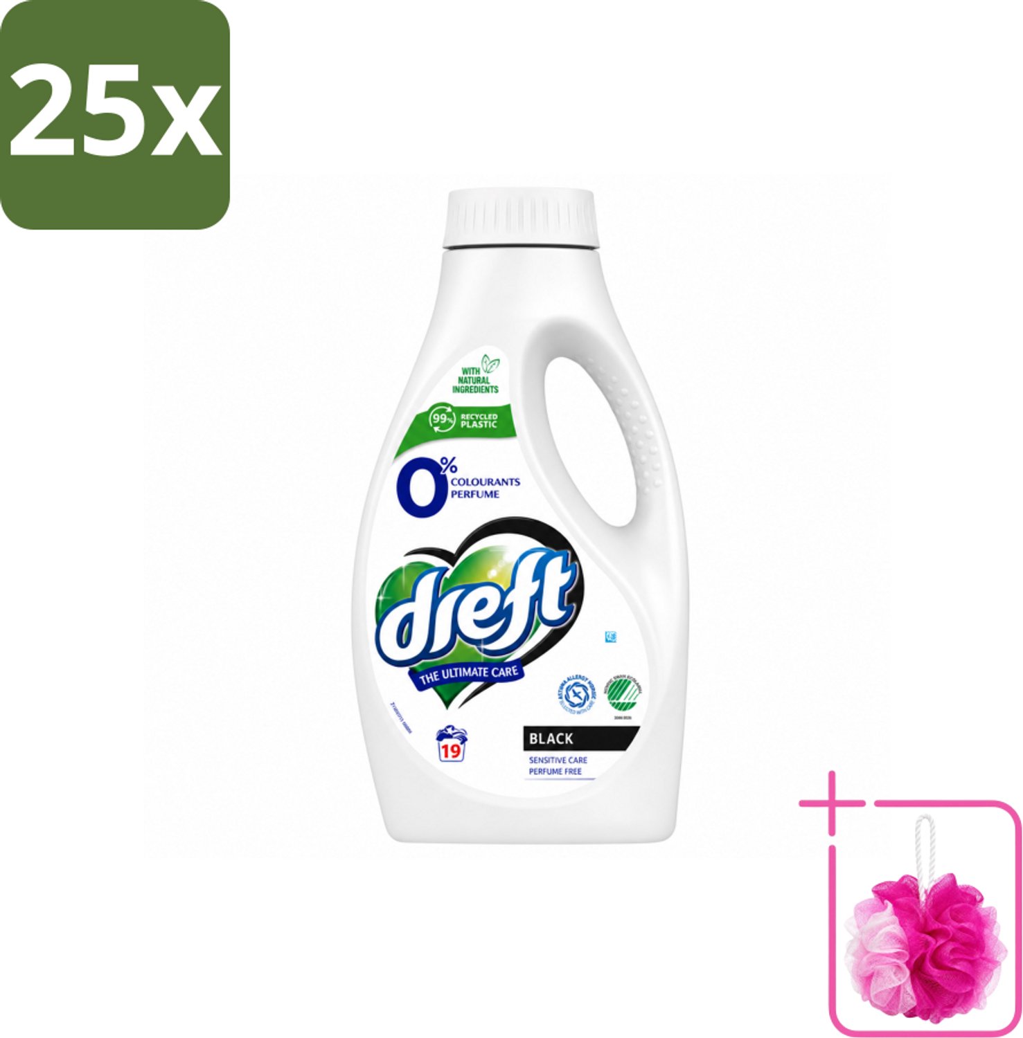 25 x Dreft - Vloeibaar Wasmiddel - 0% Donkere Was - Kleurbescherming - 19 Wasbeurten - Bulkverpakking - Donkere was - Douchemop - Huidgevoelig