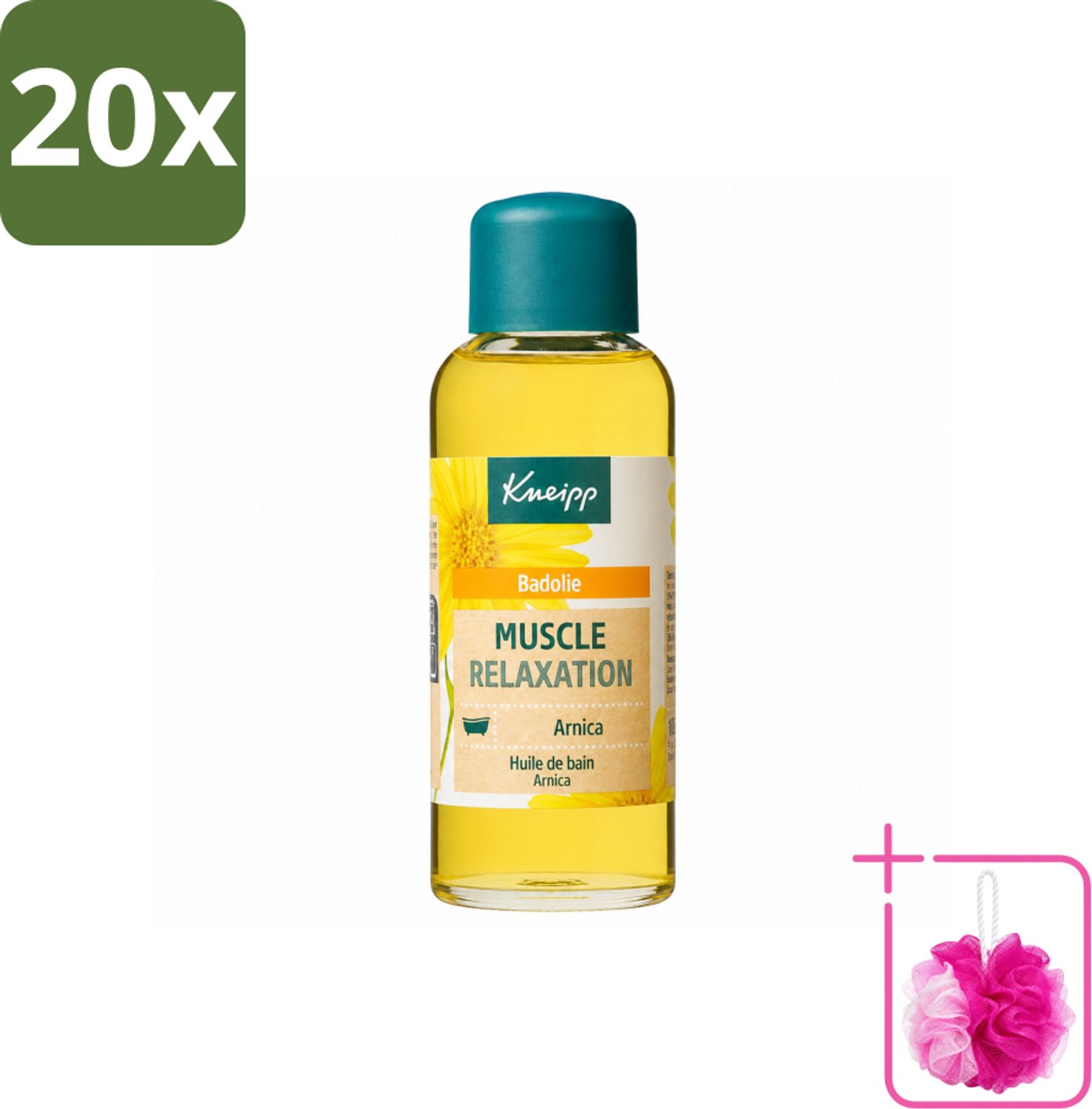 20 x Kneipp - Badolie - Arnica - Voor spieren en gewrichten - 100 ml - Bulkverpakking - Badolie voor spieren - Douchemop - Badolie voor gewrichten