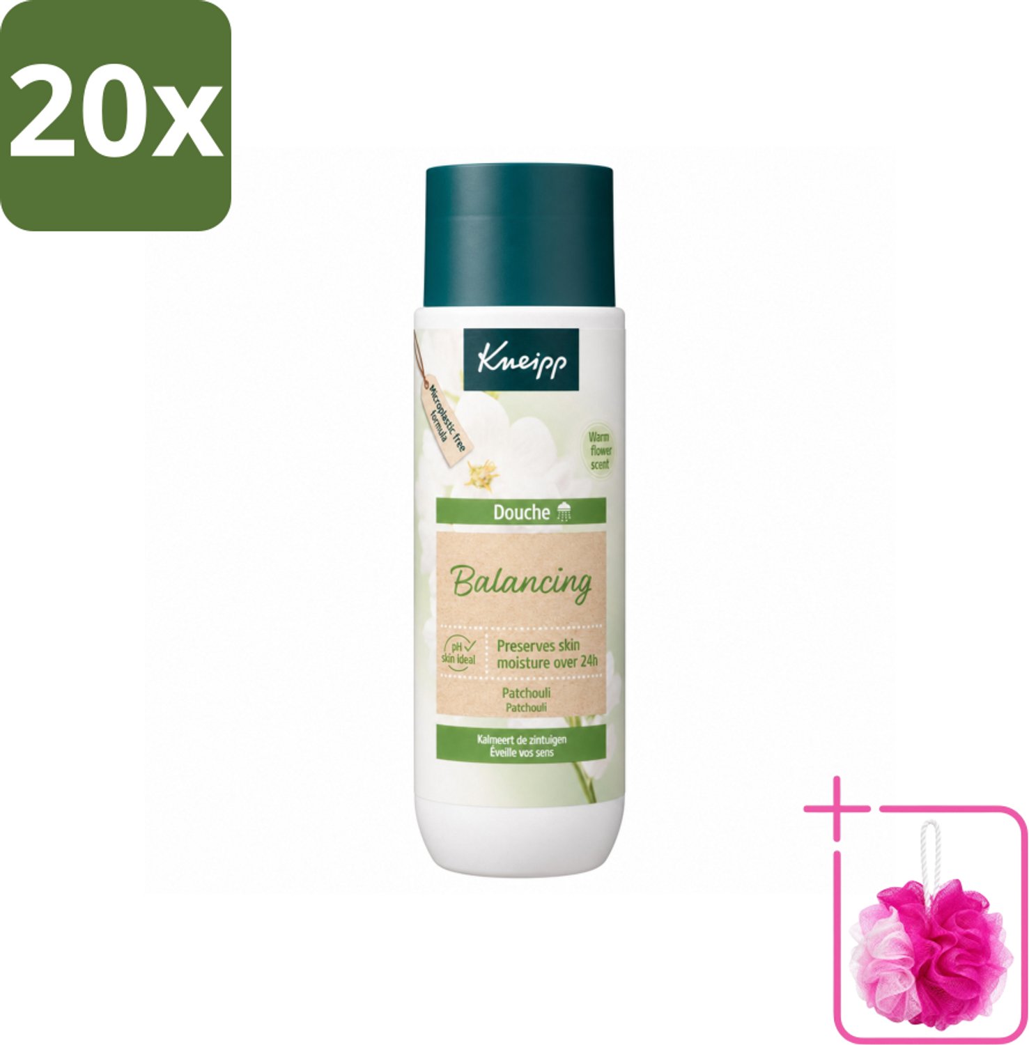 20 x Kneipp - Douchegel - Patchouli - 200 ml - Bulkverpakking - Douchegel patchouli - Douchemop - Balans huid