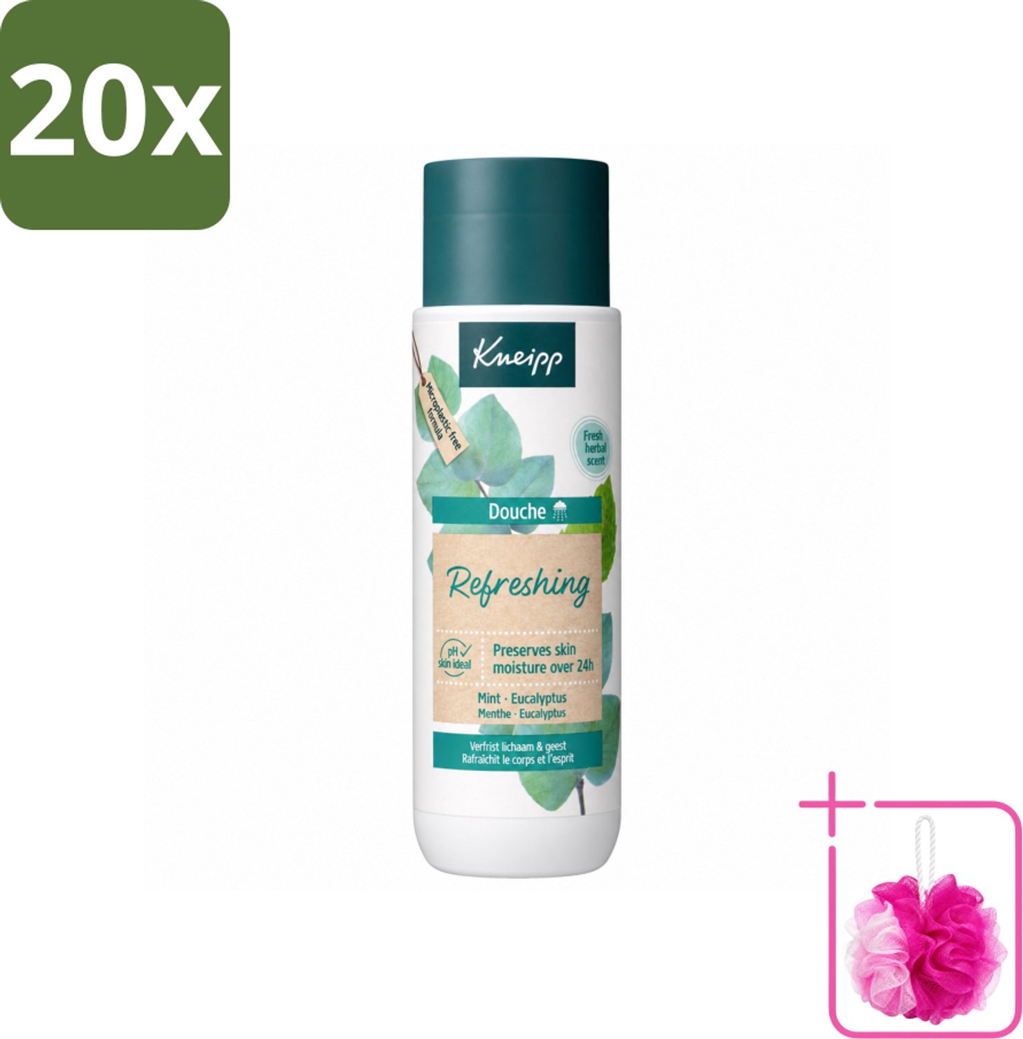 20 x Kneipp - Douchegel - Refreshing - Mint Eucalyptus - 200 ml - Bulkverpakking - Douchegel - Douchemop - Frisheid