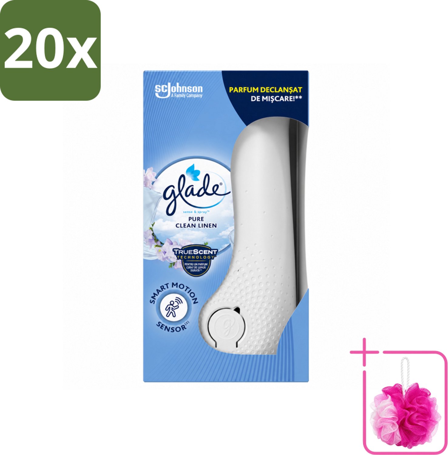 20 x Glade - Houder Sense & Spray - Pure Clean Linen - 18 ml - Bulkverpakking - Geurverspreiding - Douchemop - Luchtverfrisser