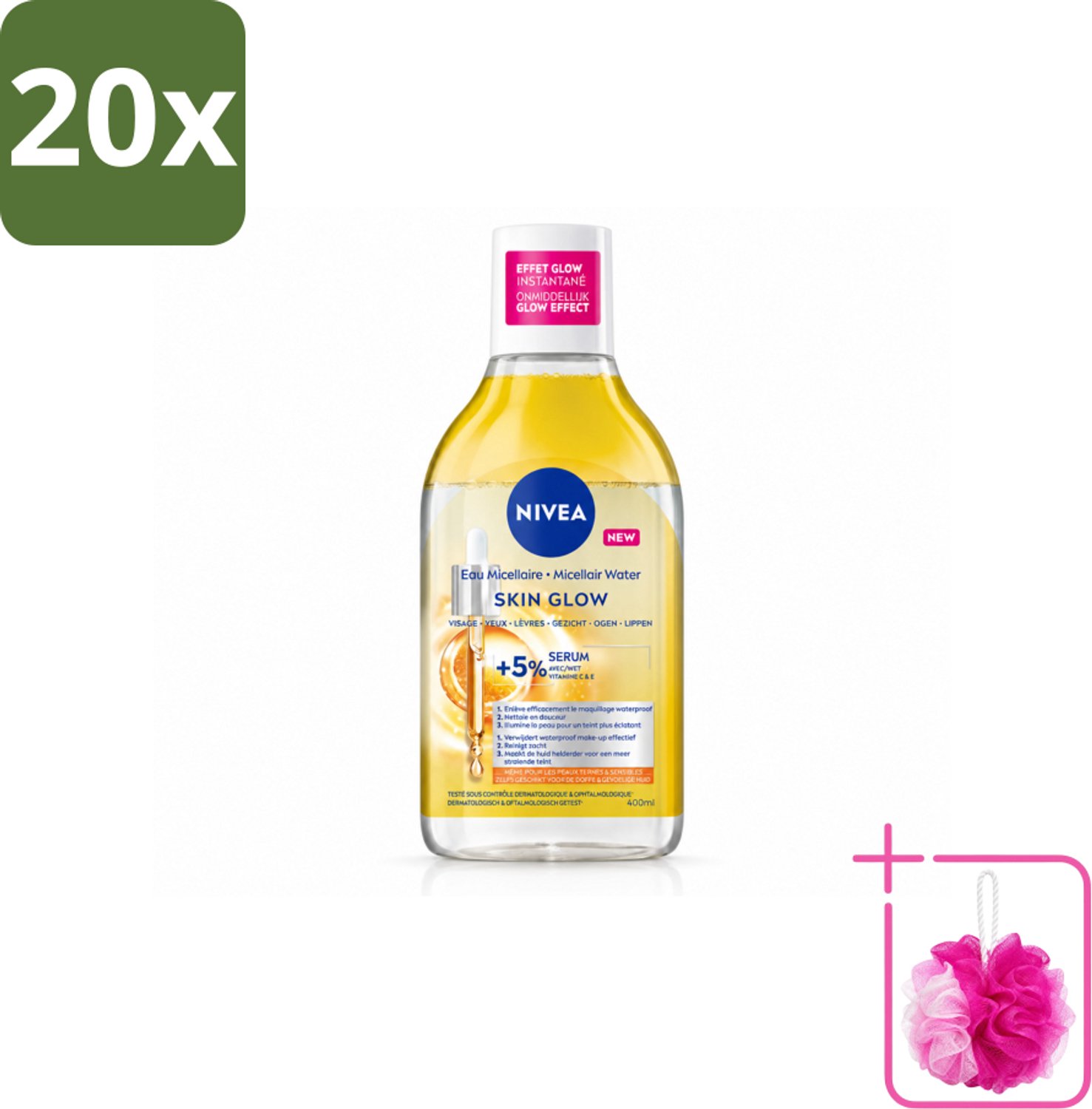 20 x NIVEA - Micellair Water - Serum Verrijkt Stralend - Verwijdert Waterbestendige Make-up - 400 ml - Bulkverpakking - Micellair water - Douchemop - Reinigen