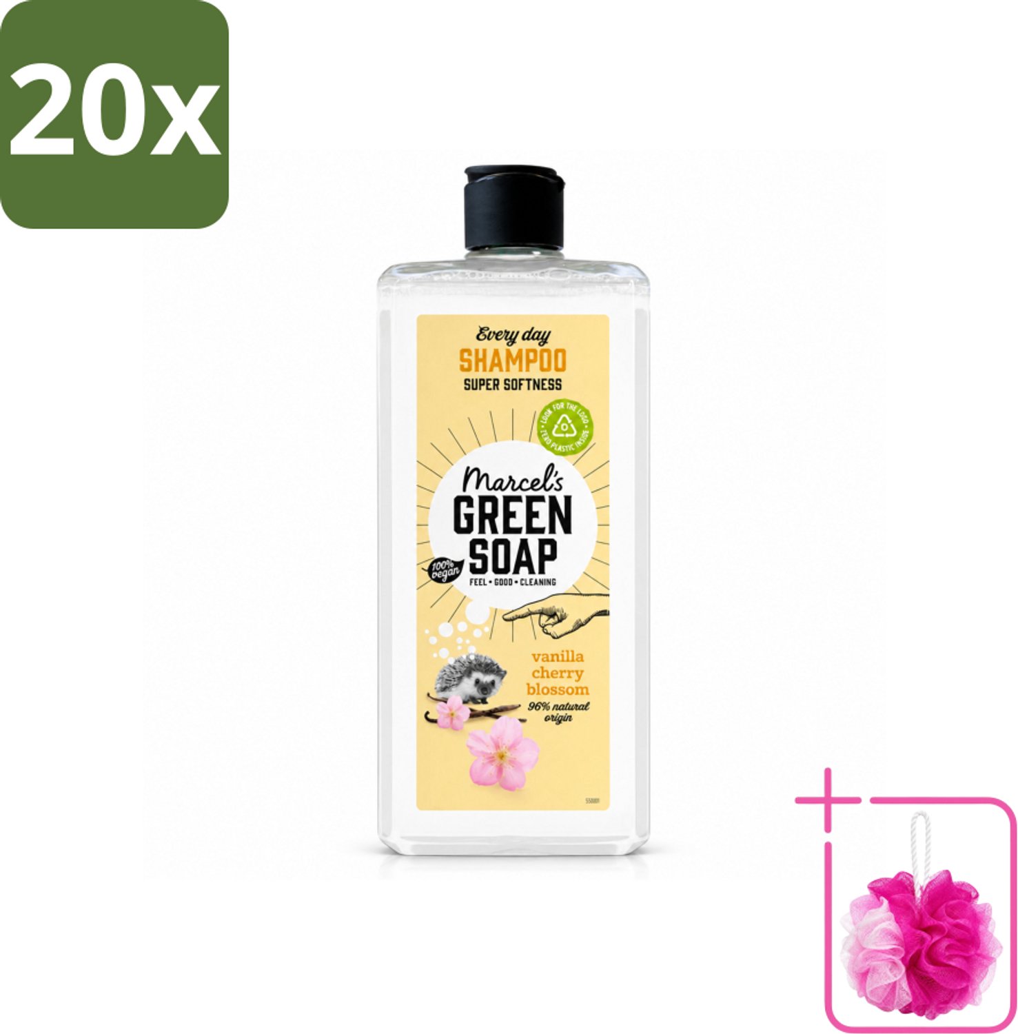 20 x Marcel's Green Soap - Every Day Shampoo - Vanilla & Cherry Blossom - Versterkt & verzorgt - 300 ml - Bulkverpakking - Dagelijks shampoo - Douchemop - Natuurlijke shampoo