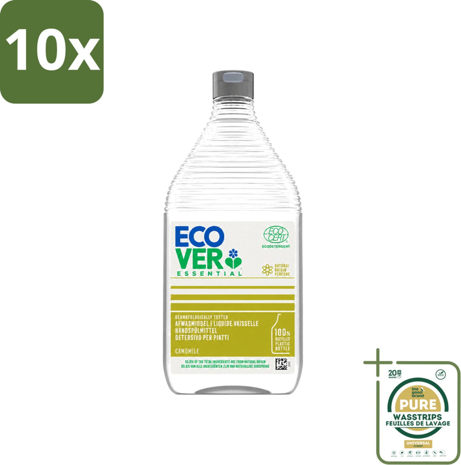 10 x Ecover - Afwasmiddel Essential - Kamille - 950 ml - Wasstrips - Afwasmiddel Kamille - Plantaardig Afwasmiddel - Ecologisch Afwasmiddel - Kamille Geur - Vet Verwijderen