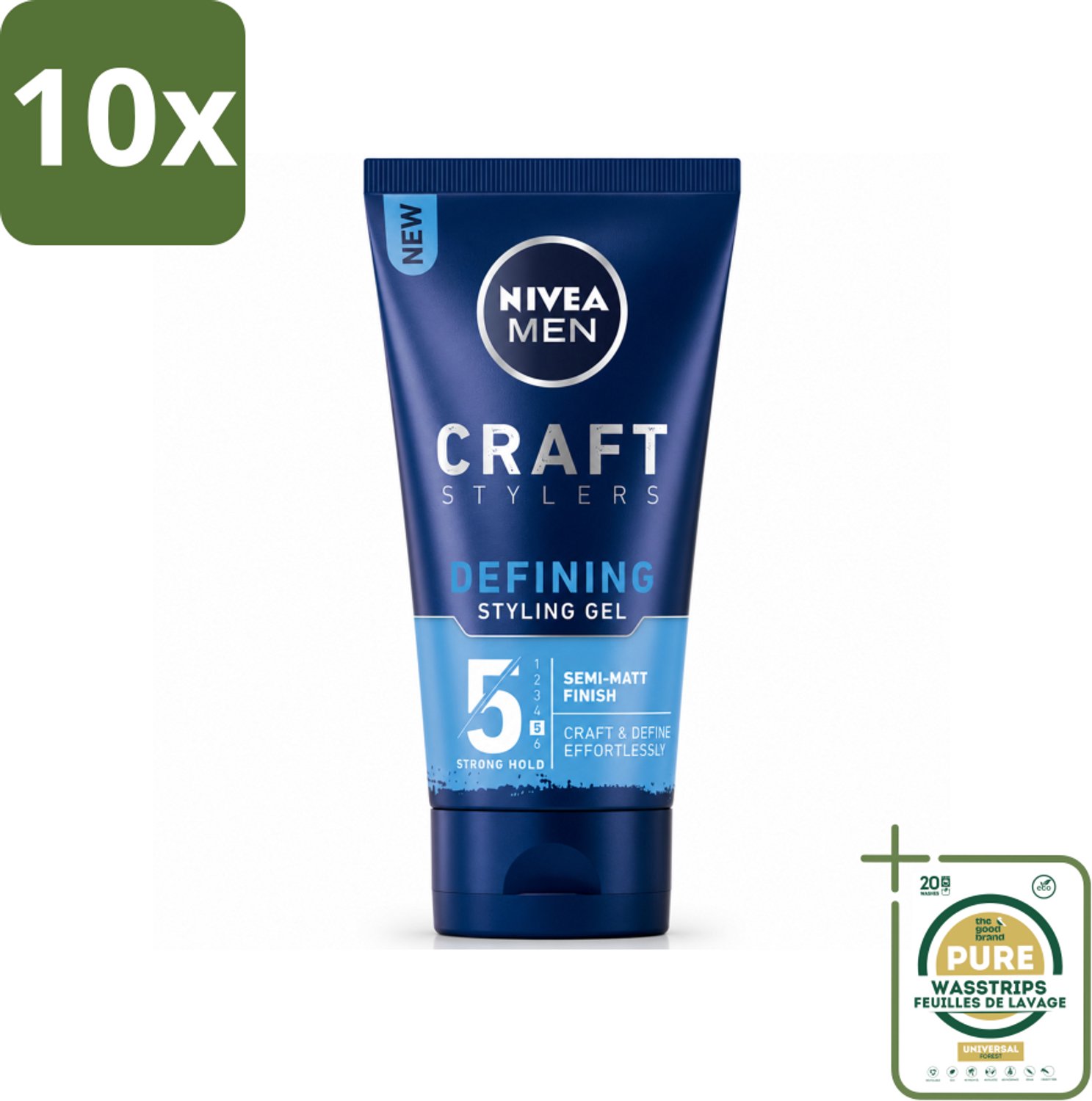 10 x NIVEA MEN - Styling Gel - Matte Finish - 150 ml - Wasstrips - Haargele - Styling Gel - Matte Finish - Haar Fixatie - Haar Verzorging
