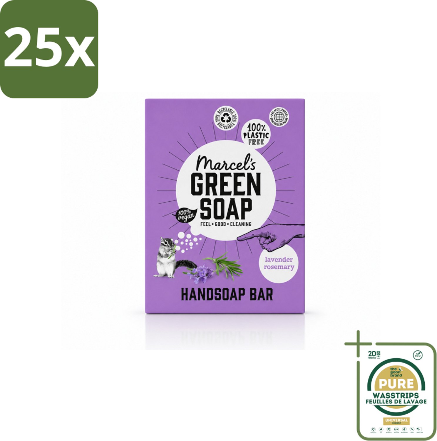 25 x Marcel's Green Soap - Handzeep Bar - Lavendel & Rozemarijn - Zachte verzorging - 90 gr - Wasstrips - Handzeep Bar - Lavendel En Rozemarijn - Natuurlijke Handzeep - Vegan Handzeep - Duurzame Handzeep