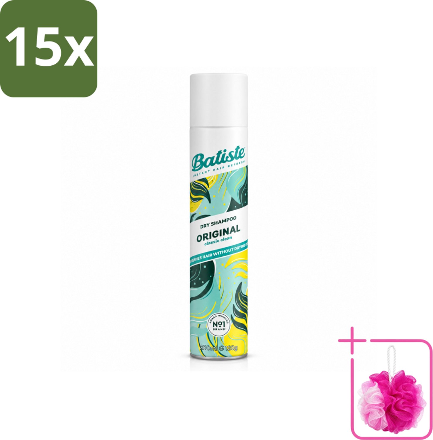 15 x Batiste - Original - Droogshampoo - Klassieke Frisse Geur - Geeft Volume en Textuur - 200ml - Bulkverpakking - Droogshampoo - Douchemop - Haarfris