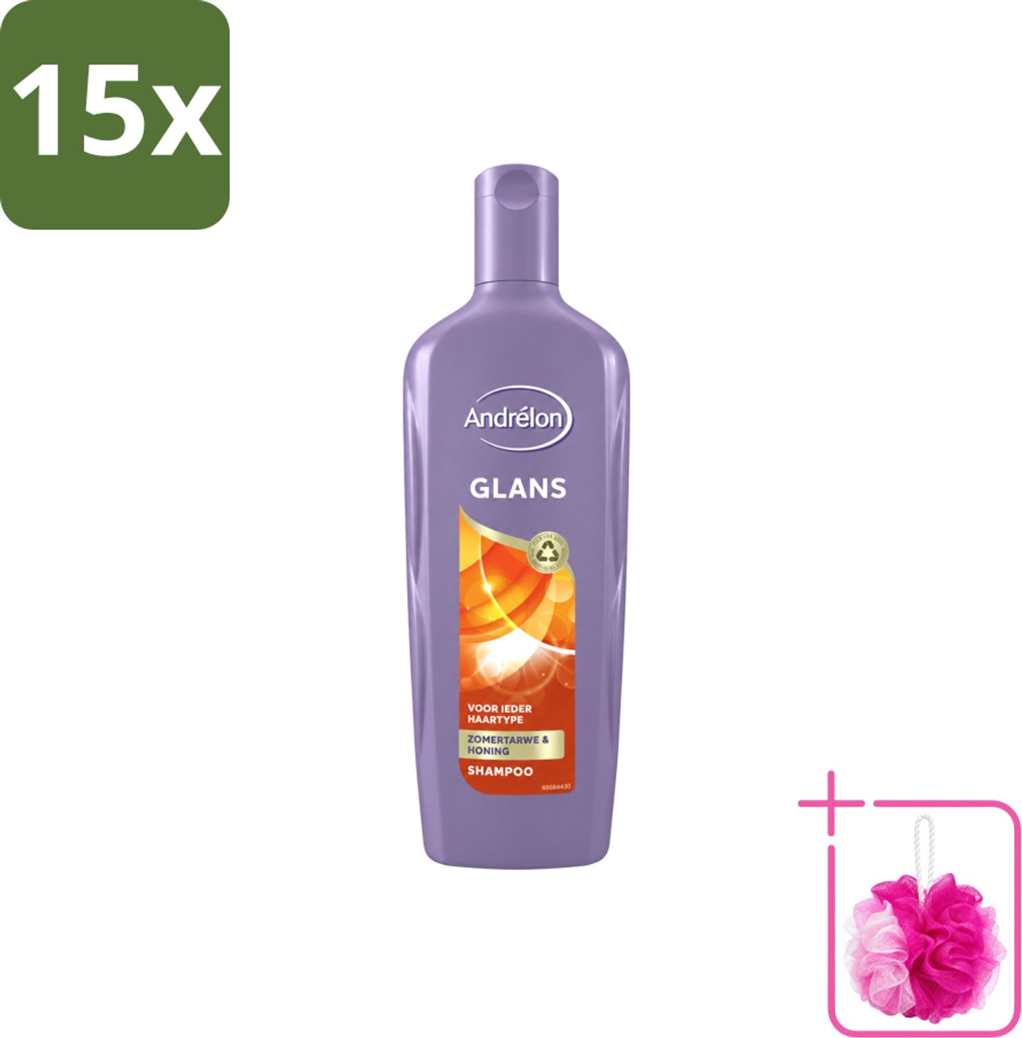 15 x Andrélon - Glans - Shampoo - 300 ml - Bulkverpakking - Glans haar - Douchemop - Natuurlijke glans
