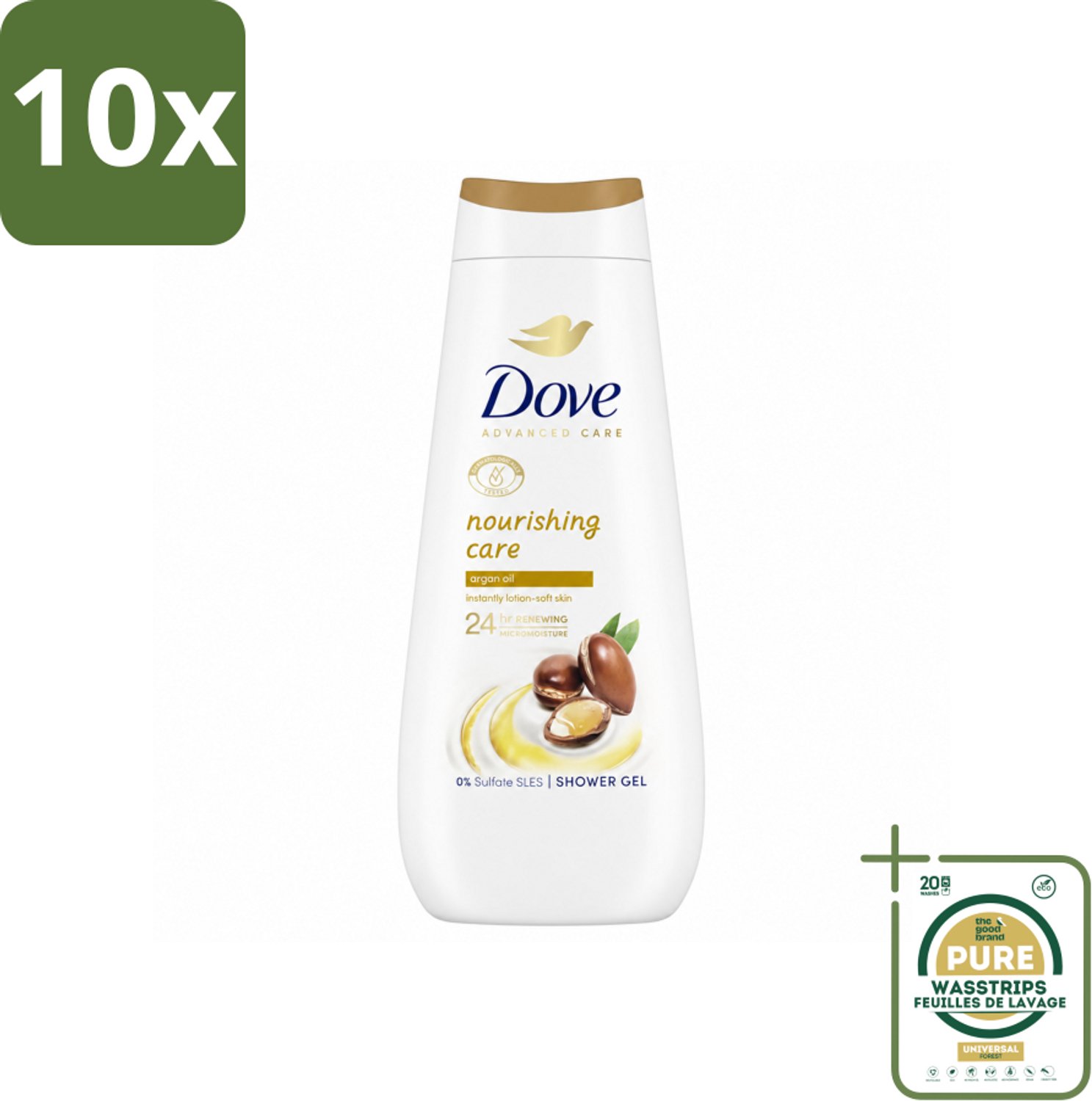 10 x Dove Douchecrème - Nourishing Care - Arganolie - 400 ml - Wasstrips - Douchegel - Hydraterend - Voedend - Droge Huid - Arganolie