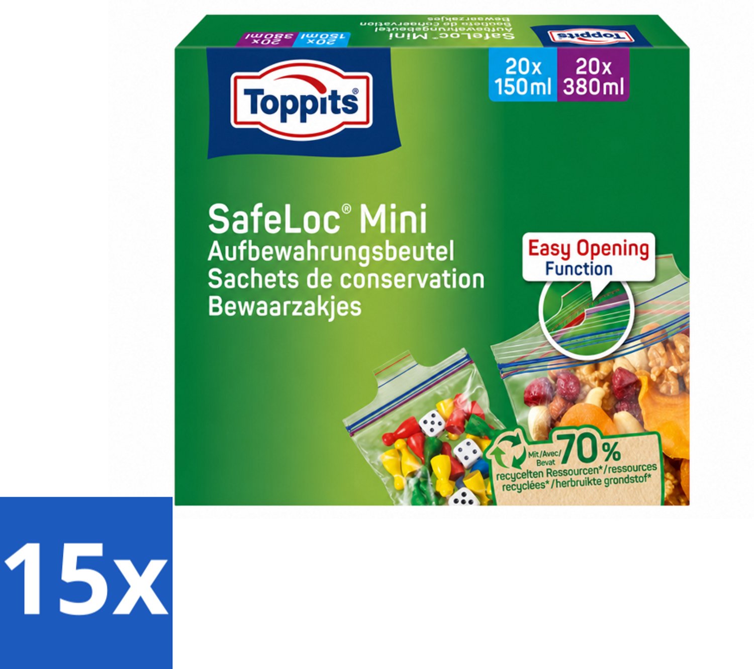 15 x Toppits – Safeloc Mini Zip-Zakjes – 40 Zakjes - Voordeelverpakking - 15 stuks