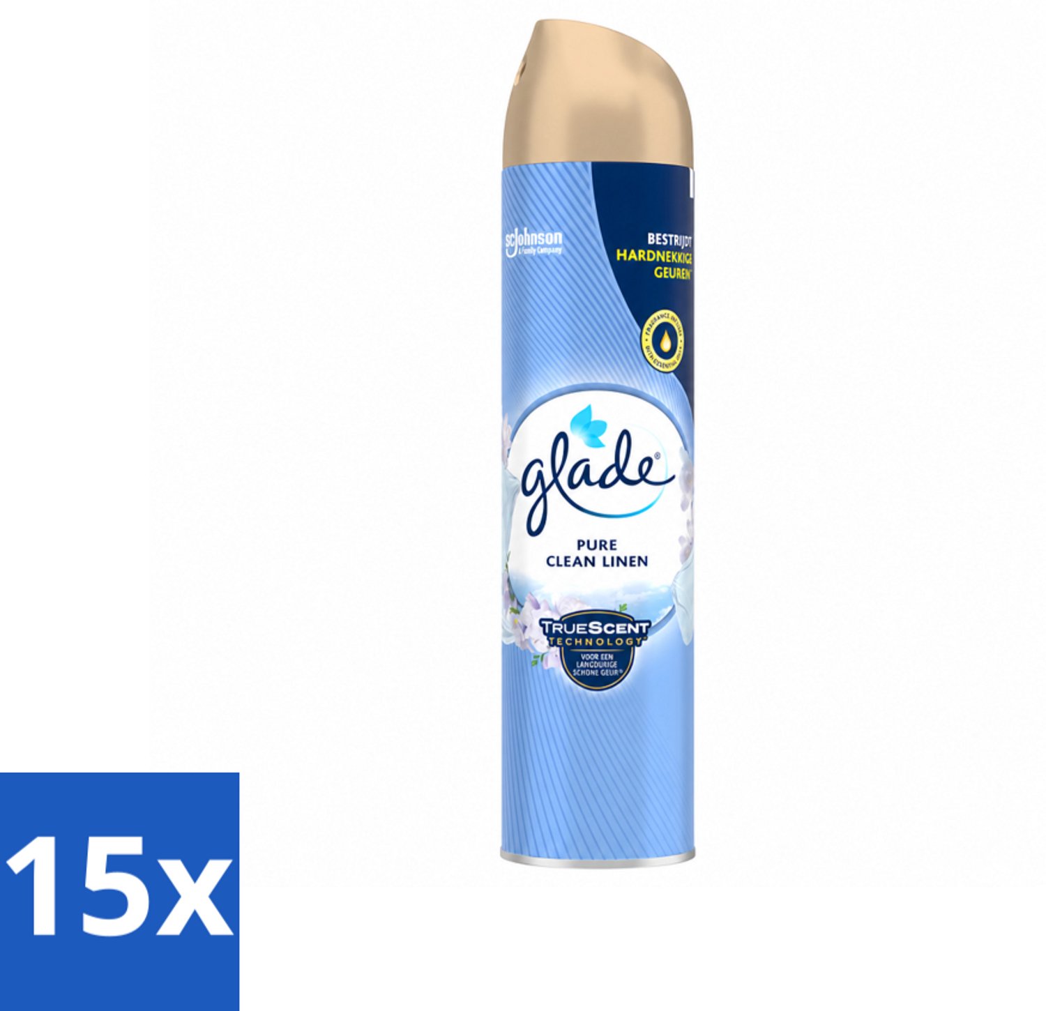 15 x Glade – Luchtverfrisser Spray – Pure Clean Linen – 300 ml - Voordeelverpakking - 15 stuks